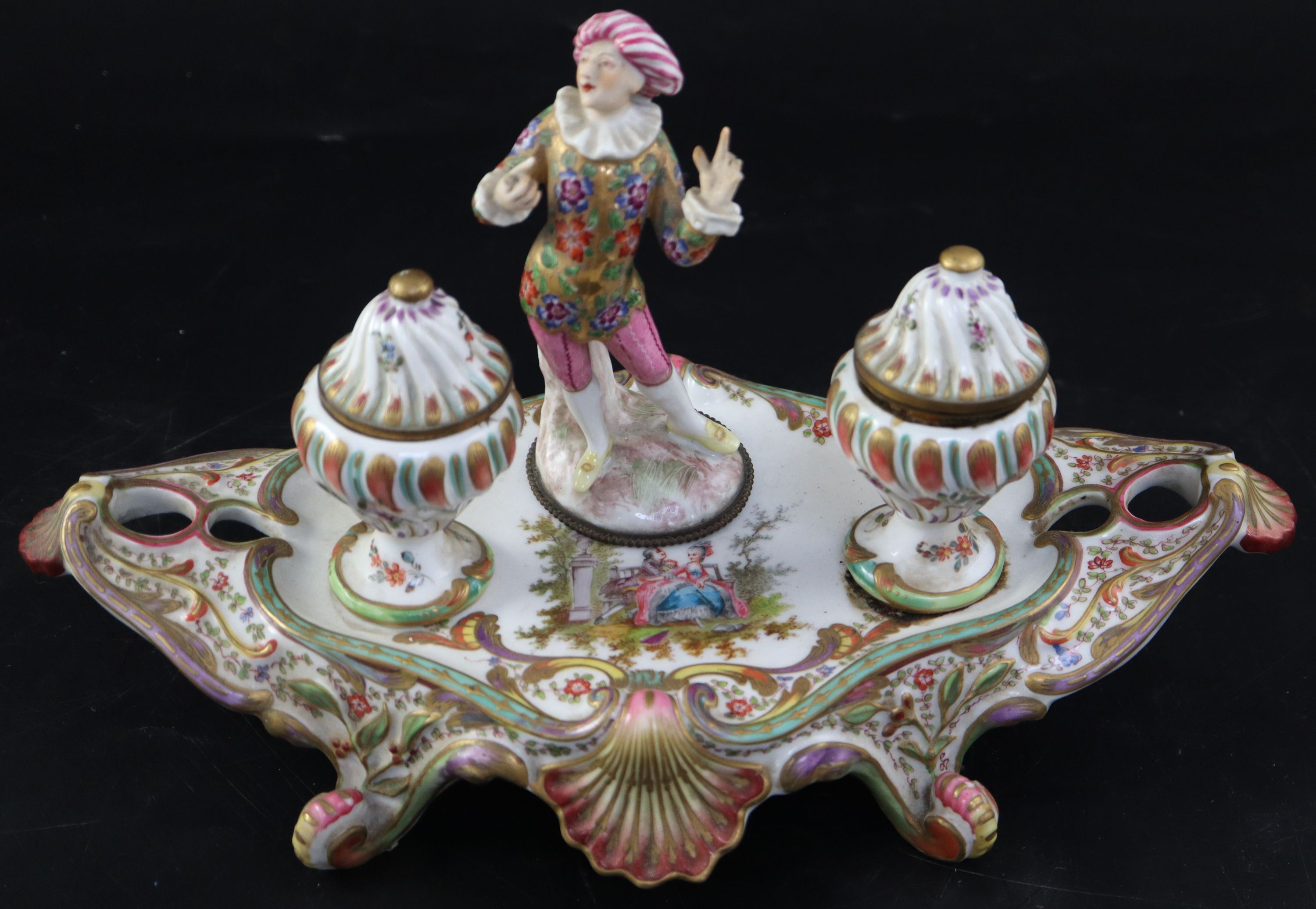 A late 19th / early 20th century Vienna porcelain inkstand, width 33cm height 18cm